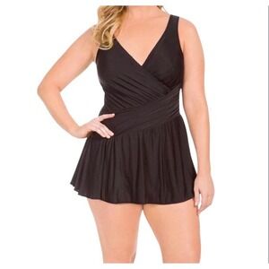 Miraclesuit Aurora Black Swim Dress One Piece Swimsuit 451226 Womens 14 NEW